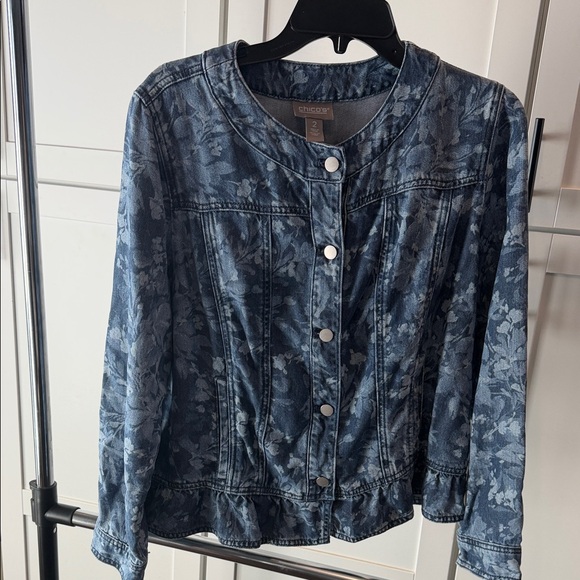 Chico's Jackets & Blazers - Super soft! Chico's Dark Blue Patterned Jean Jacket